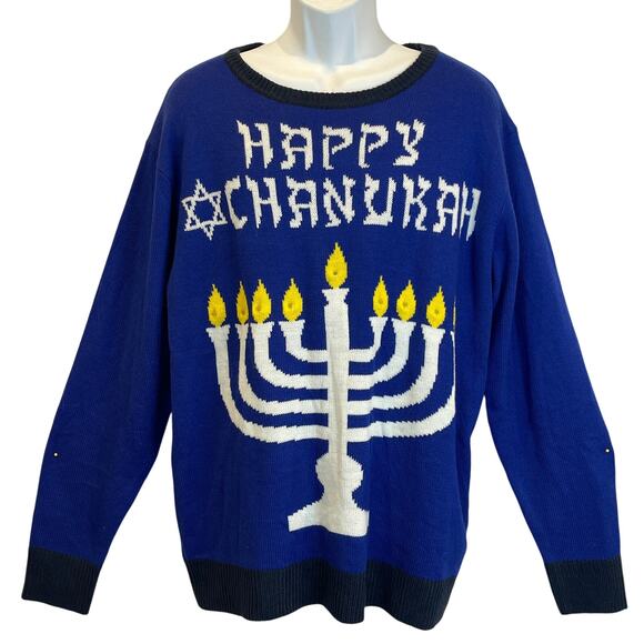Forum Novelties HAPPY HANNUKAH Light up Menorah Ugly Sweater Size XL - Picture 1 of 3